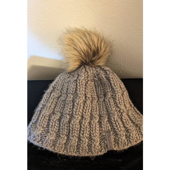 Turtle Fur Gray Fifi Cable Knit Merino Wool Plush Fleece Lined Faux Pom Beanie - Picture 1 of 5
